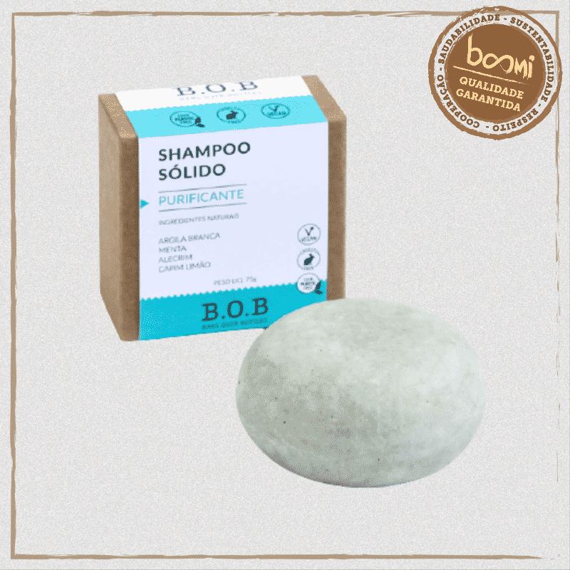 Shampoo em Barra Sólido Purificante B.O.B 75g Boomi