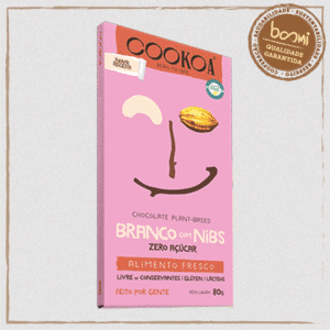 Chocolate Branco com Nibs Zero Açúcar Vegano Cookoa 80g