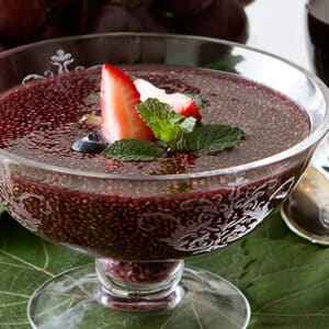 Ingredientes da Receita de Sagu de chia e suco de uva