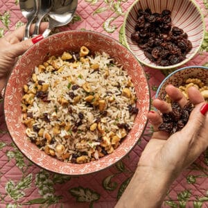 Arroz de Natal com Nuts e Uva Passa