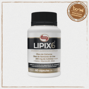 Lipix 6 Óleo de Cártamo, Semente de Uva, Cafeína, Vitamina B3 e Minerais 1g Vitafor 60 Cápsulas