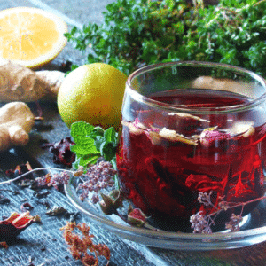 Chá de hibisco com gengibre e limão siciliano